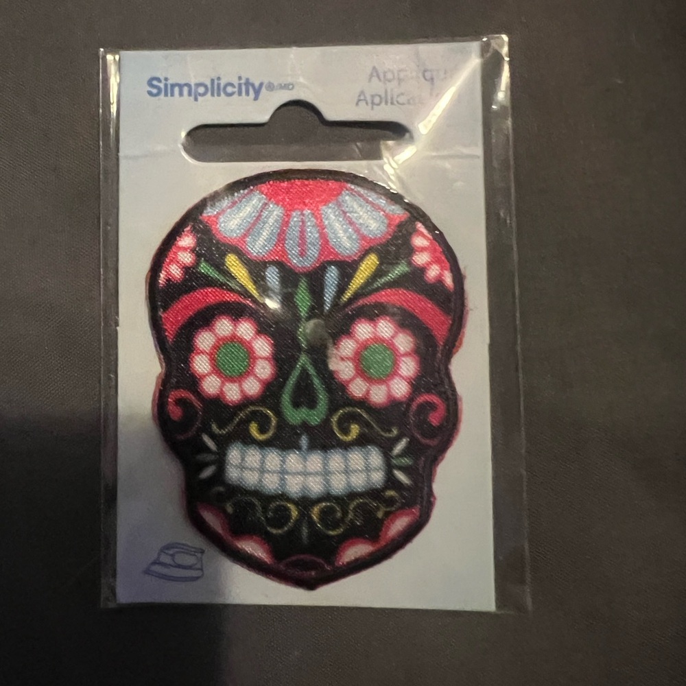 Simplicity Black Sugar Skull Iron-On Patch with Multicolor Embroidery